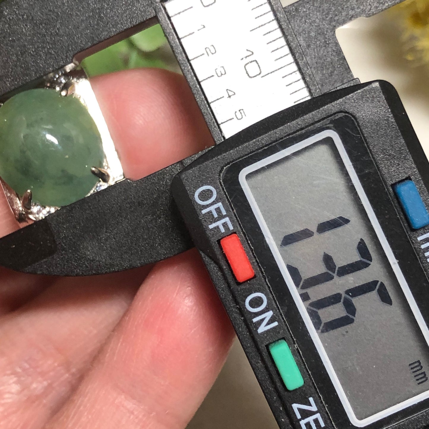 925S Certified Grade A Jadeite Jade Icy Green Round Cabochon Ring set on Sterling Silver