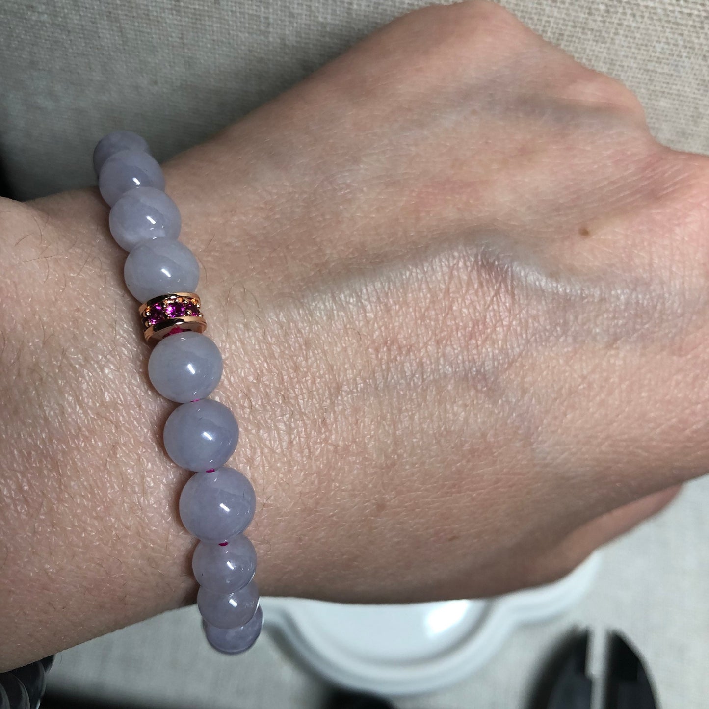 6.4mm-7.4 mm Grade A Icy Lavender Jadeite Jade Bead Bracelet 27 PCs.