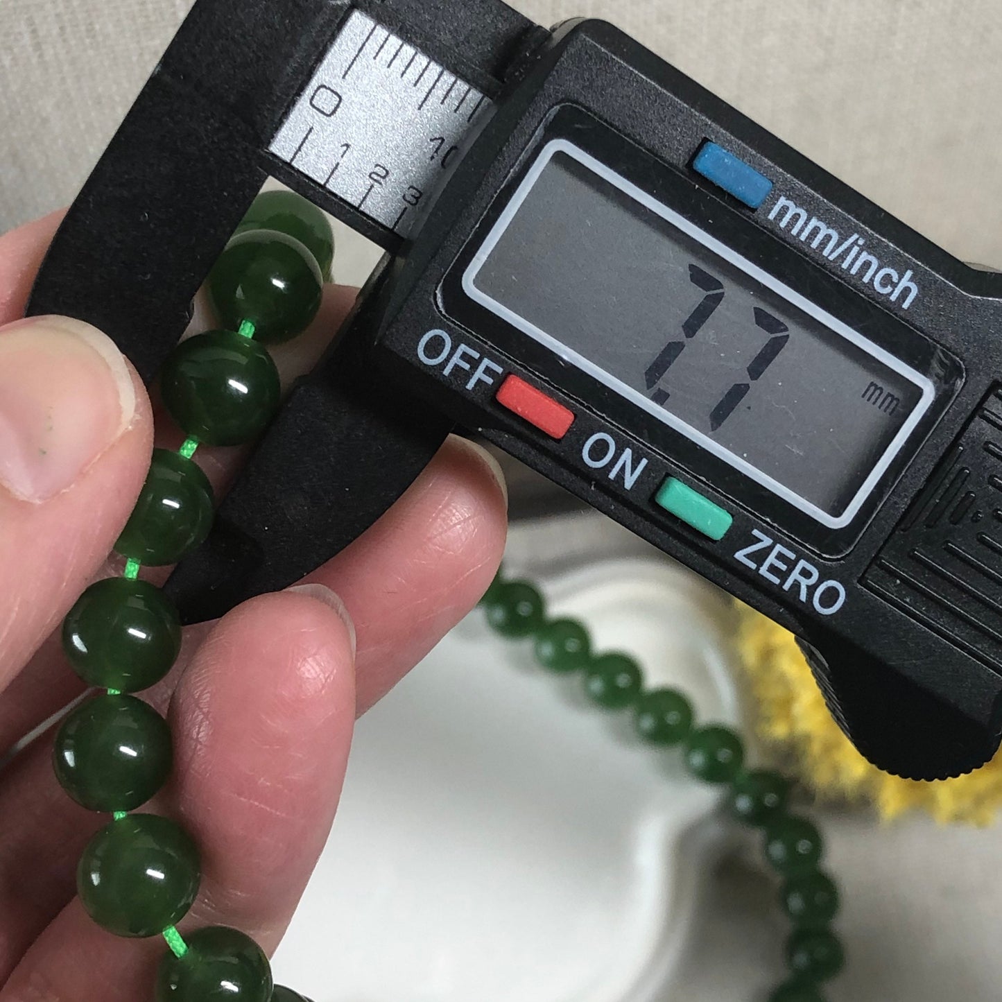 Reserved: 7.7mm Grade A Hetian Jade Nephrite Imperial Green Round Jadeite Jade Bracelet Necklace. 58pcs.