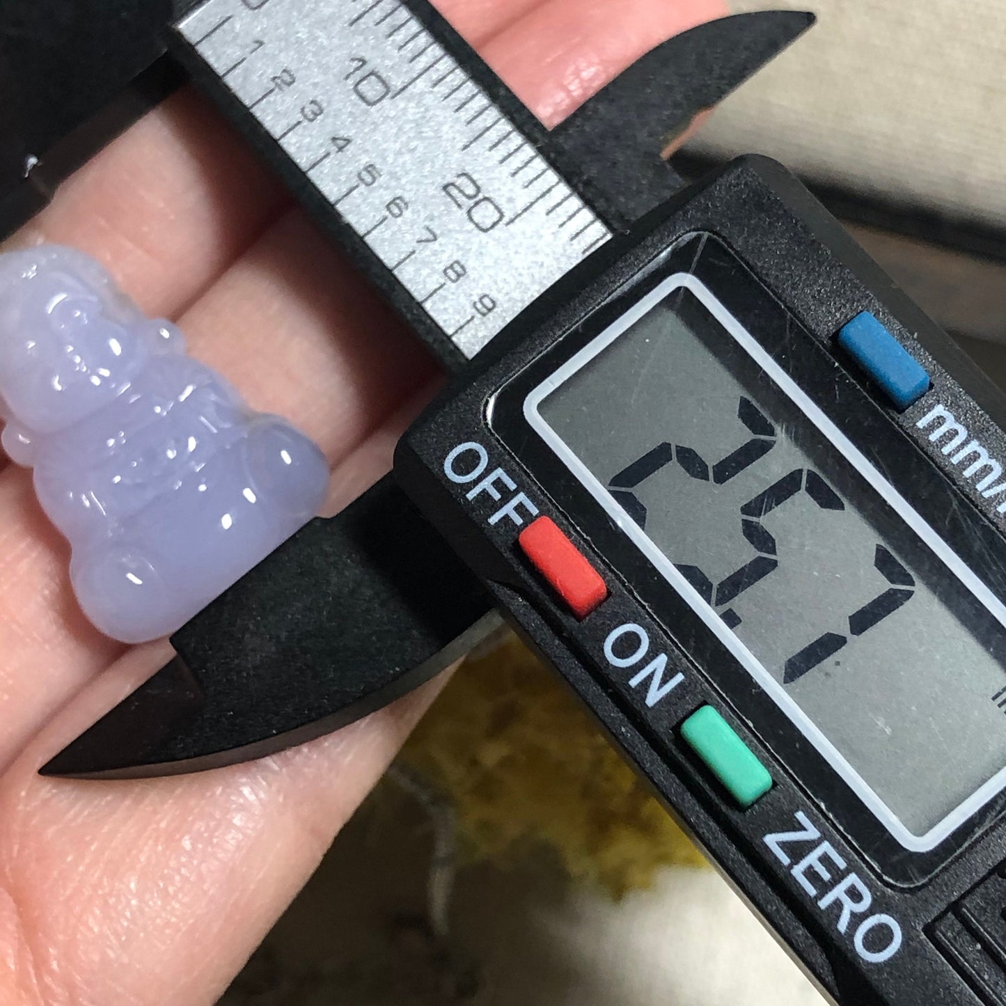 25.7mm Jadeite Jade Icy Lavender Yellow Carved Baby Buddha Pendant set with 18K Yellow Gold Bail