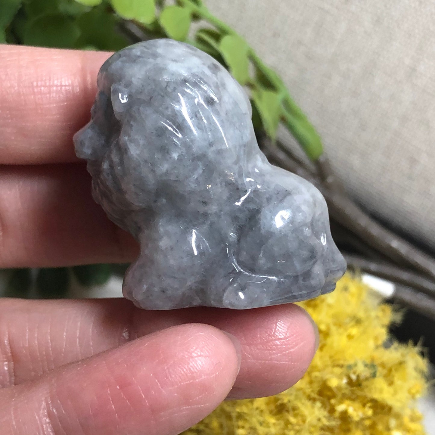 Reserved: 33.2mm Jadeite Jade Carved Wuji Grey Lion Animal Display