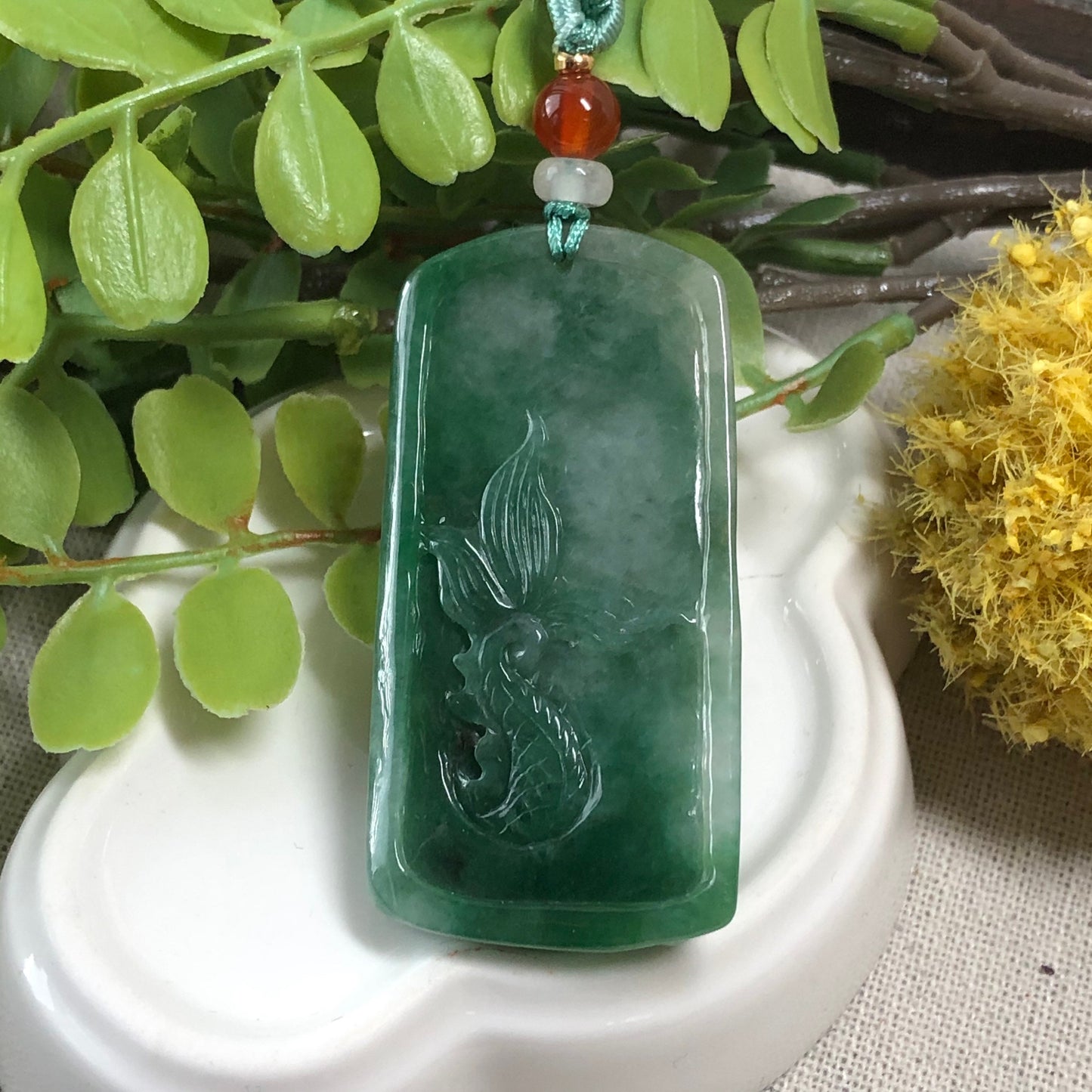 50.3 mm Grade A Green Carved Jadeite Jade Dragon Pendant