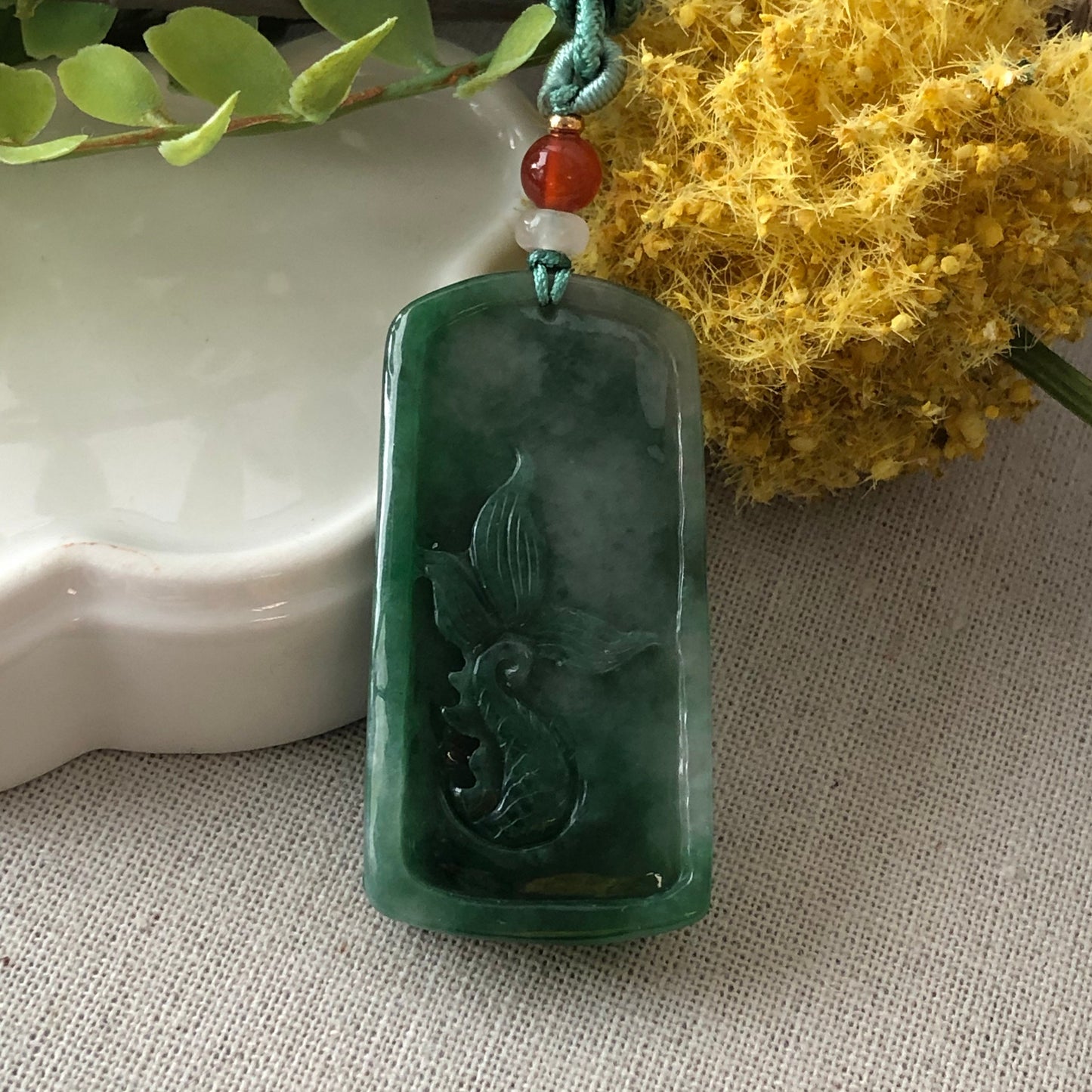 50.3 mm Grade A Green Carved Jadeite Jade Dragon Pendant