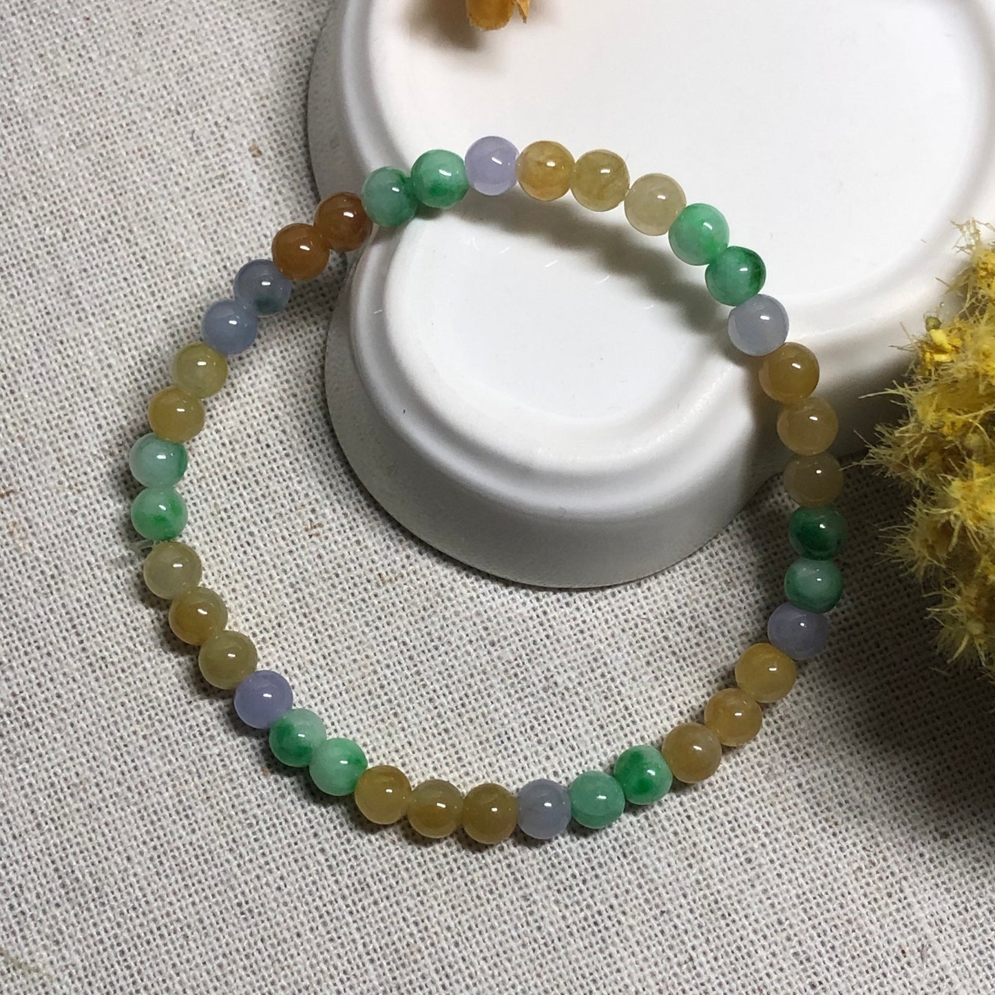SALE: 5.1 mm Grade A Icy Rainbow Jadeite Jade Bead Bracelet 38PCs.