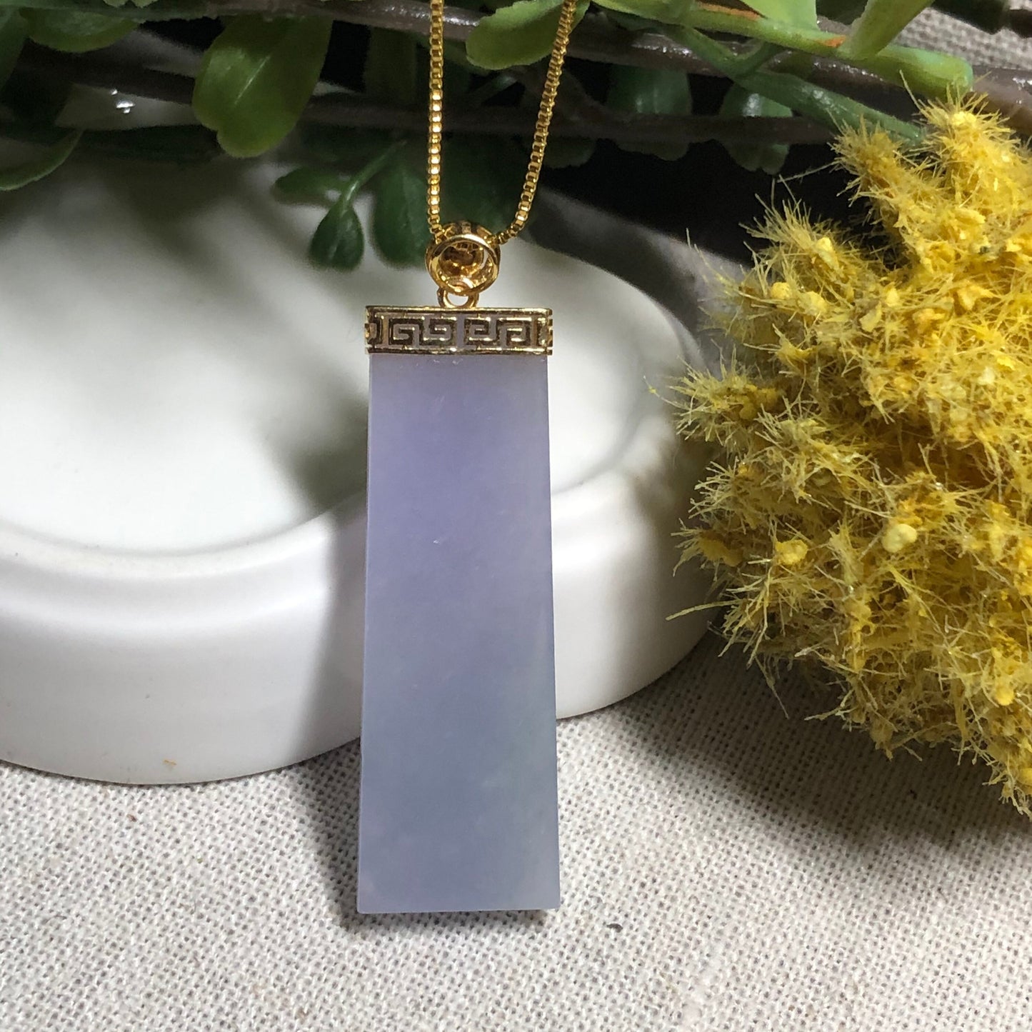 42.1mm Jadeite Jade Icy Lavender Blue Plaque Pendant set with 18K Yellow Gold Bail