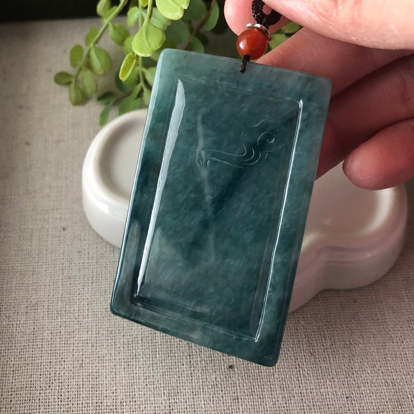 62.3mm Jadeite Jade Blue Green Carved Dragon Pendant Neck Rope Tie