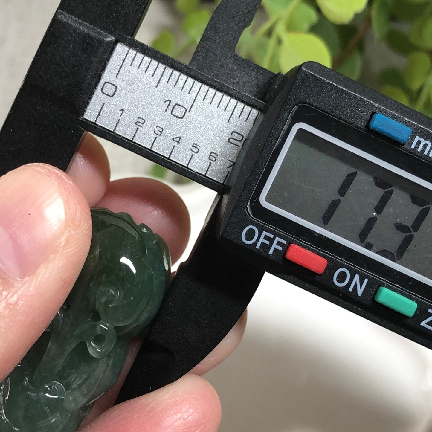 SALE: 34 mm Grade A Blue Green Jade Jadeite Carved Pixiu Ruyi Tail Pendant Display