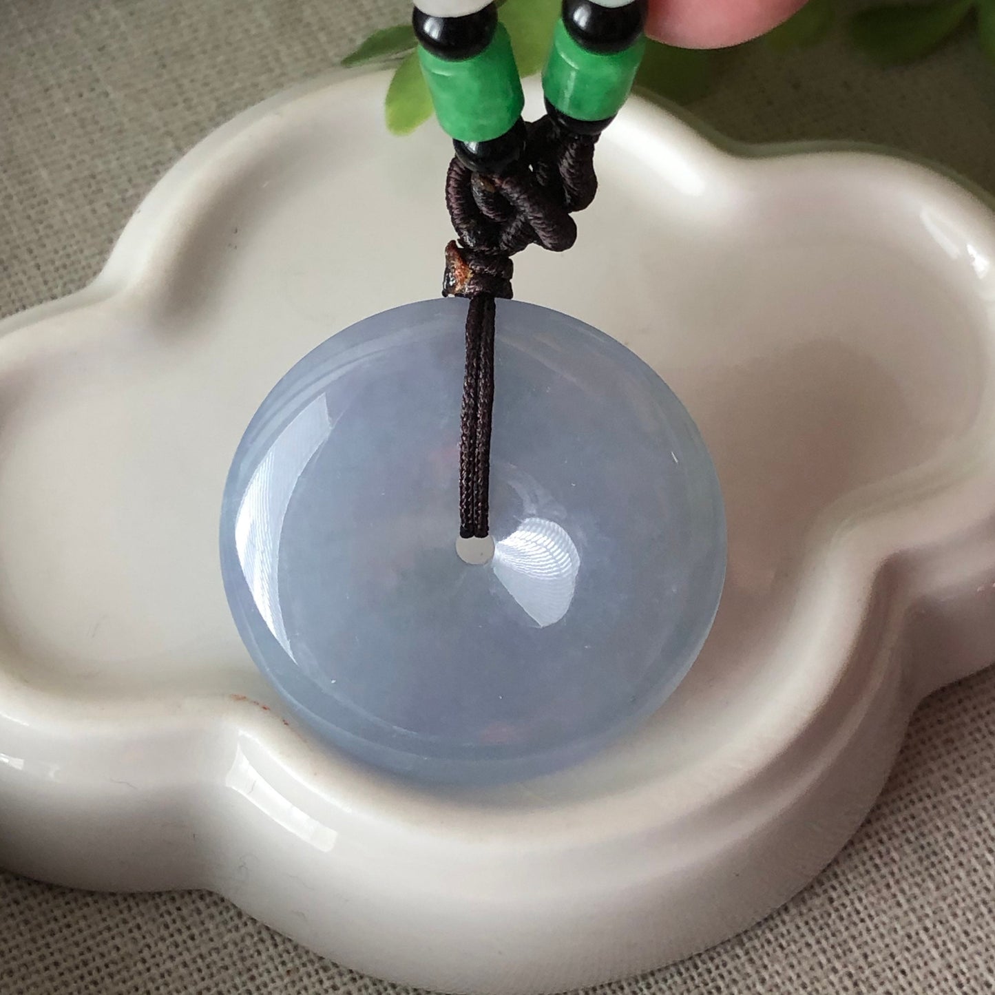 31mm Grade A Icy Lavender Blue Jade Jadeite Peace DONUT Pendant Neck Rope Tie