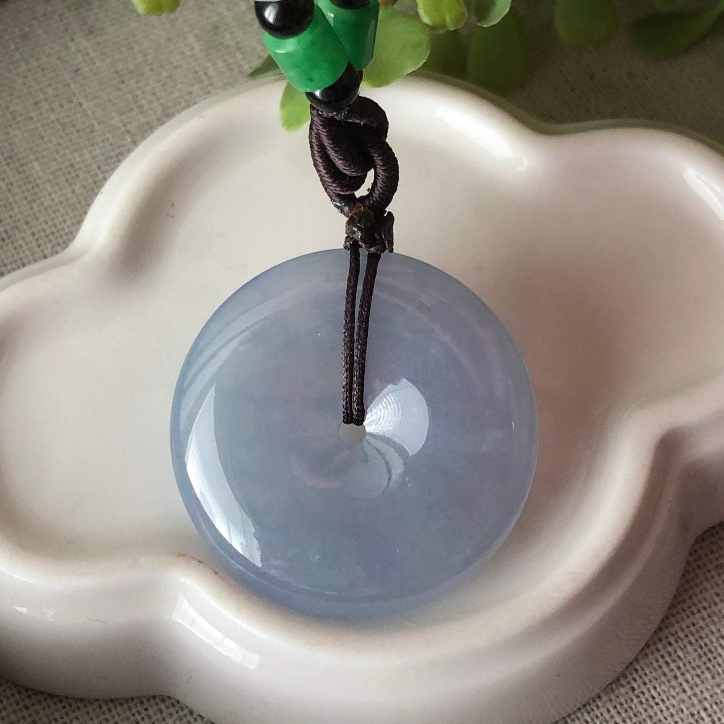 31mm Grade A Icy Lavender Blue Jade Jadeite Peace DONUT Pendant Neck Rope Tie