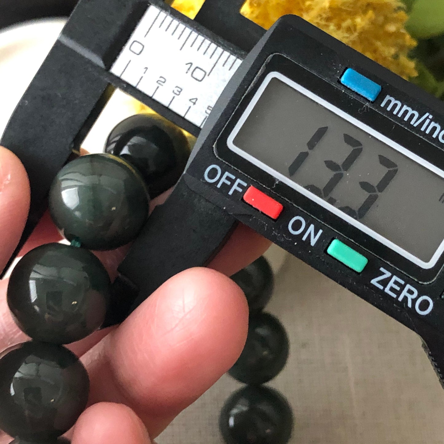 13 mm Grade A Olive Green Jadeite Jade Bead Bracelet 16pcs.