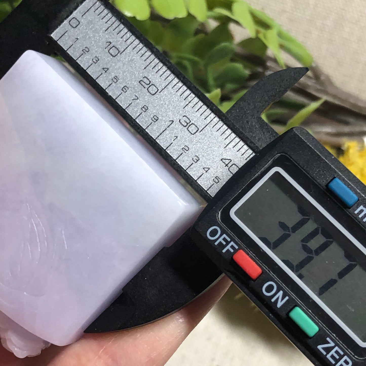 SALE: 46mm Jadeite Jade Carved Green Lavender Ruyi Pixiu Display Stamp