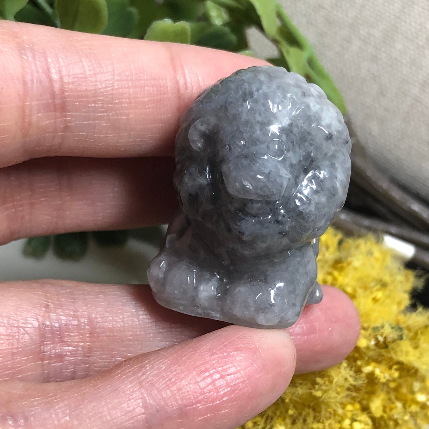 Reserved: 33.2mm Jadeite Jade Carved Wuji Grey Lion Animal Display
