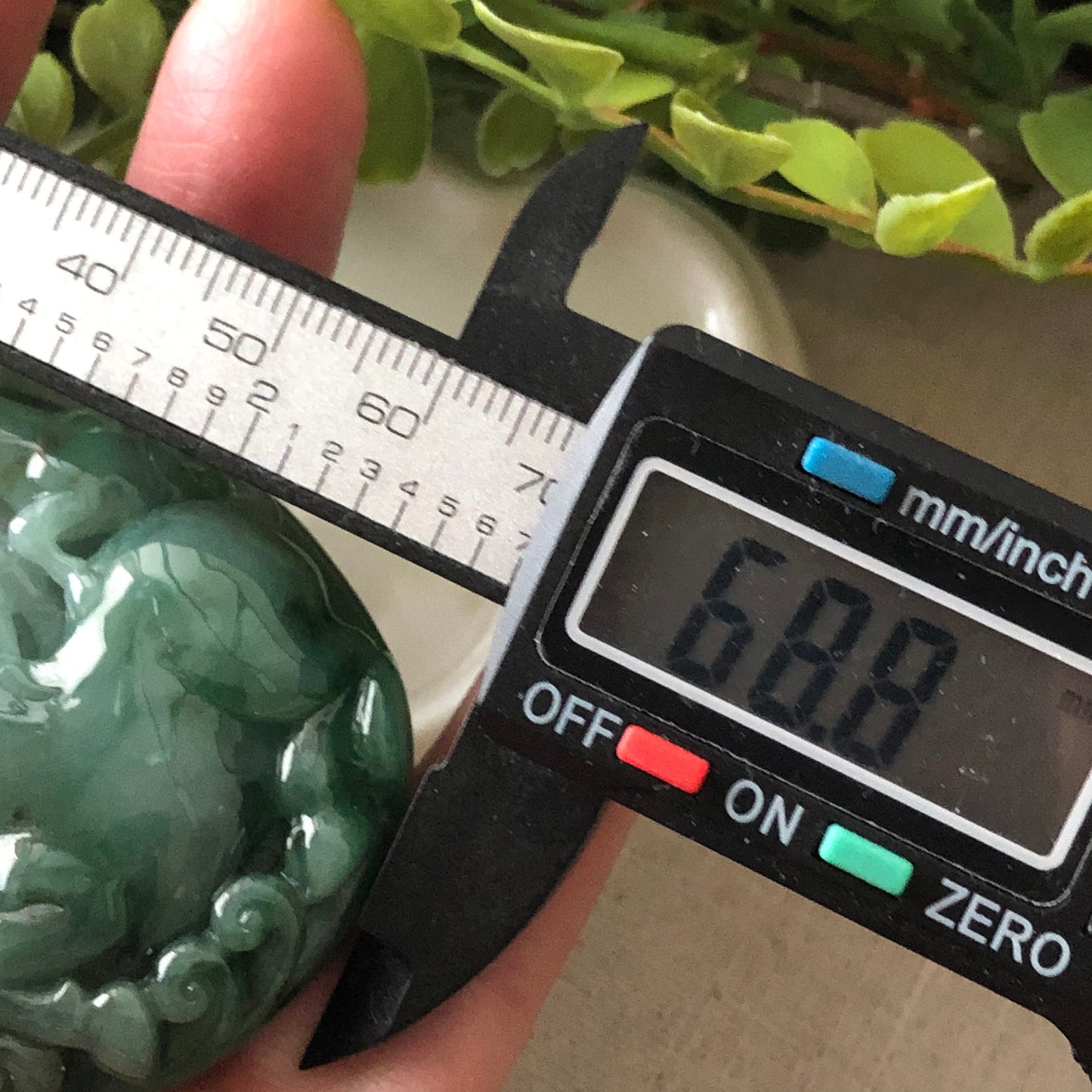 68.8mm Grade A Jadeite Jade Green Carved Lamb Sheep Ram Keychain or Pendant Display Figurine