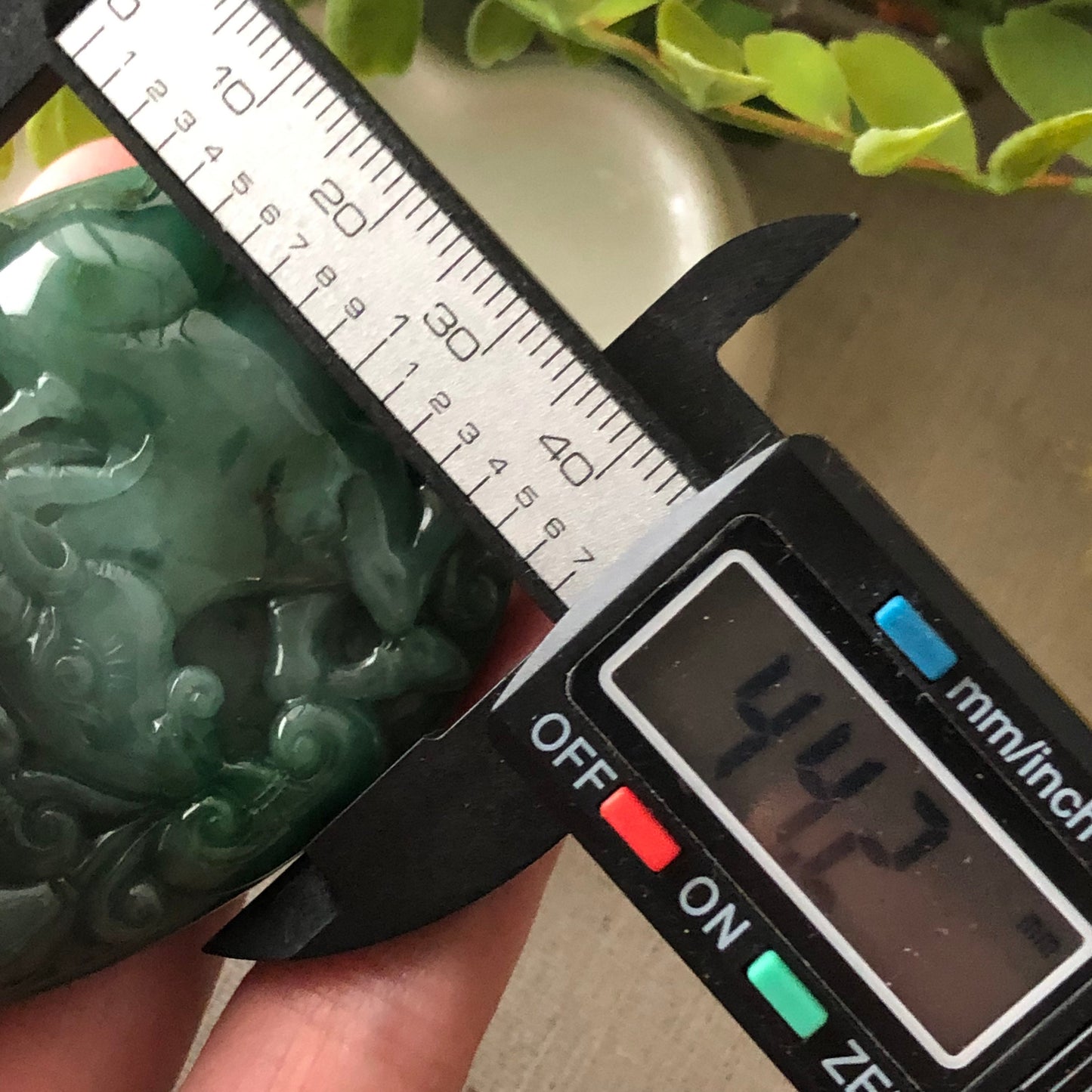 68.8mm Grade A Jadeite Jade Green Carved Lamb Sheep Ram Keychain or Pendant Display Figurine
