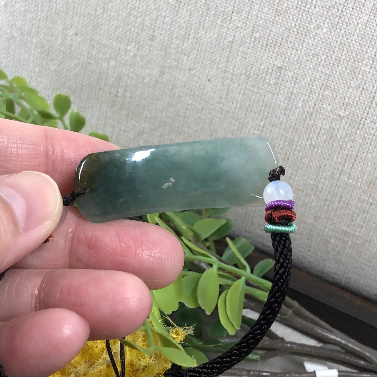 45.9mm Grade A Lake Green Yellow Brown Tail Carved Pixiu Jadeite Jade Rope Bracelet