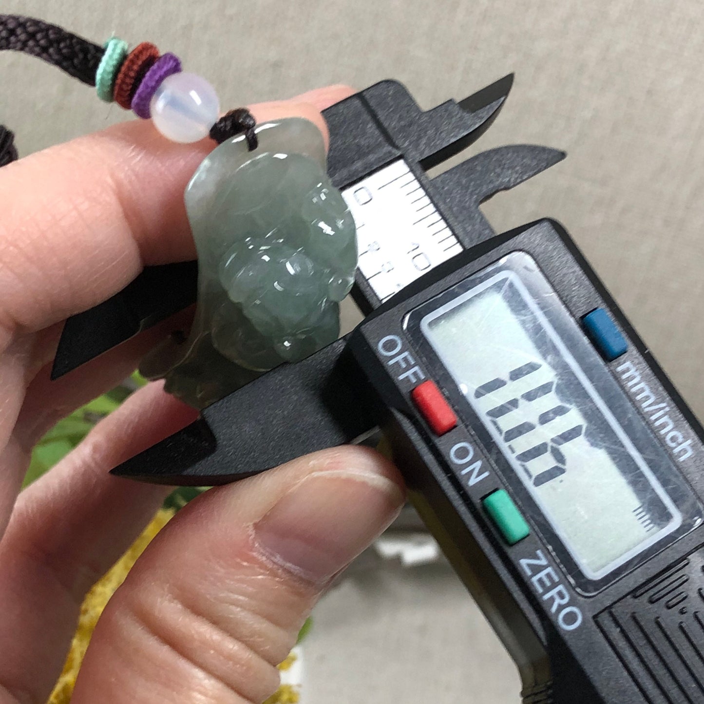 45.9mm Grade A Lake Green Yellow Brown Tail Carved Pixiu Jadeite Jade Rope Bracelet