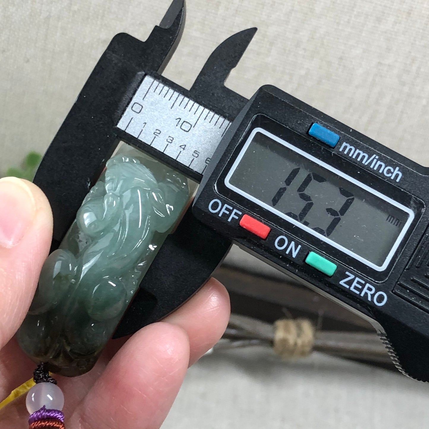 45.9mm Grade A Lake Green Yellow Brown Tail Carved Pixiu Jadeite Jade Rope Bracelet