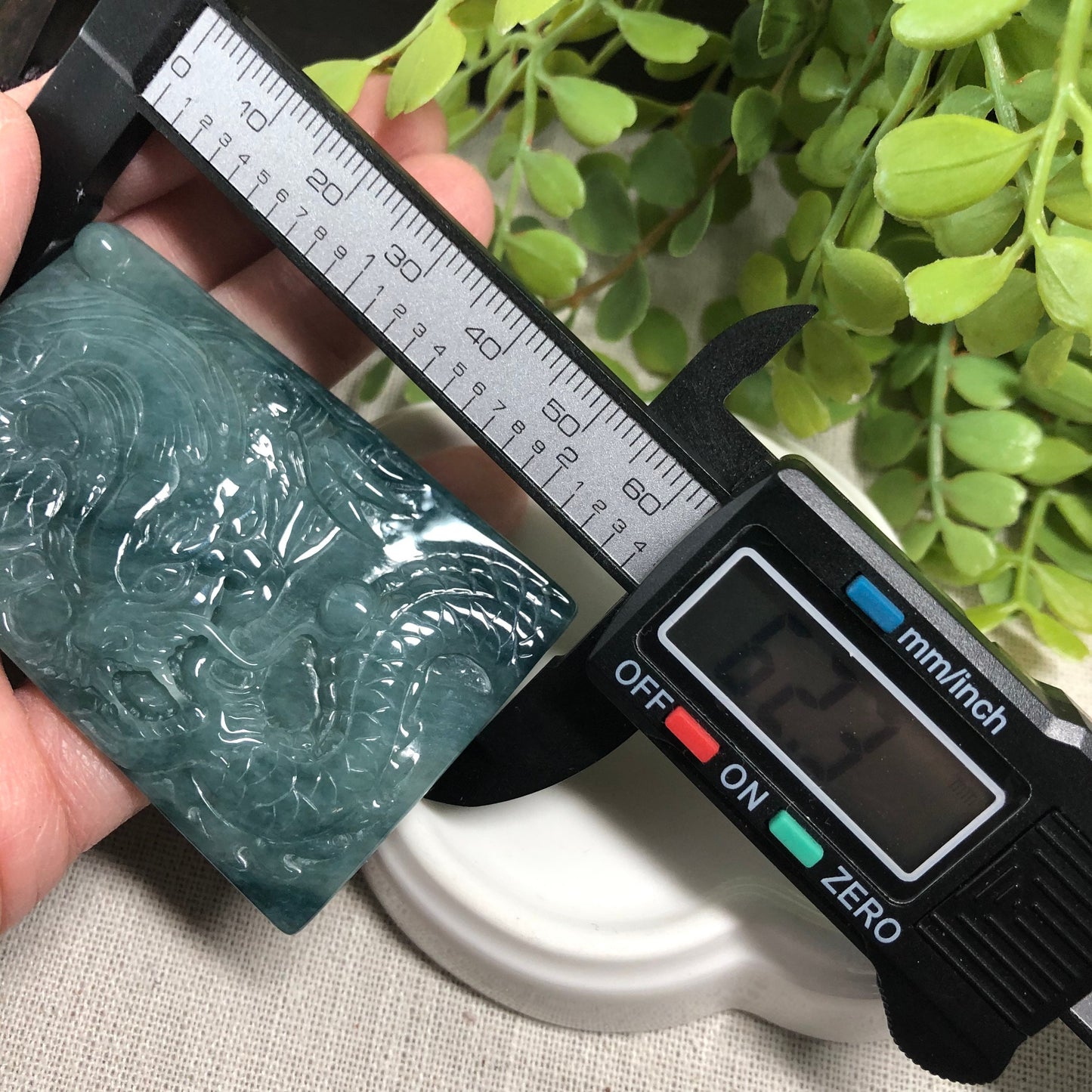 62.3mm Jadeite Jade Blue Green Carved Dragon Pendant Neck Rope Tie