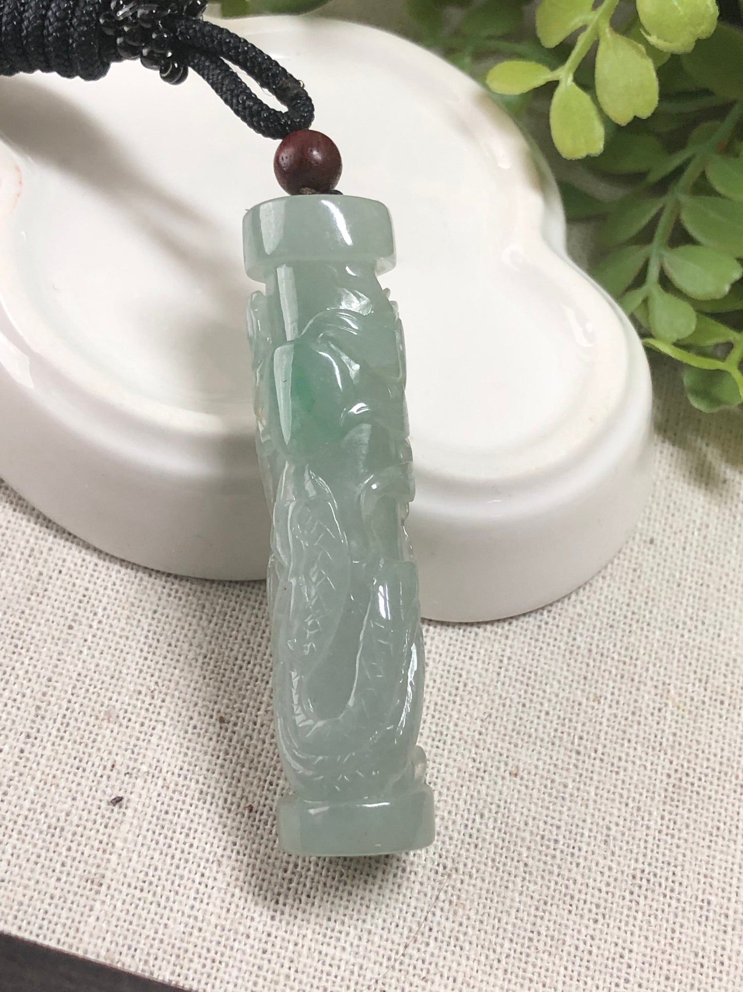56.8 Jadeite Jade Icy Carved Dragon Pole Pendant Keychain Charm