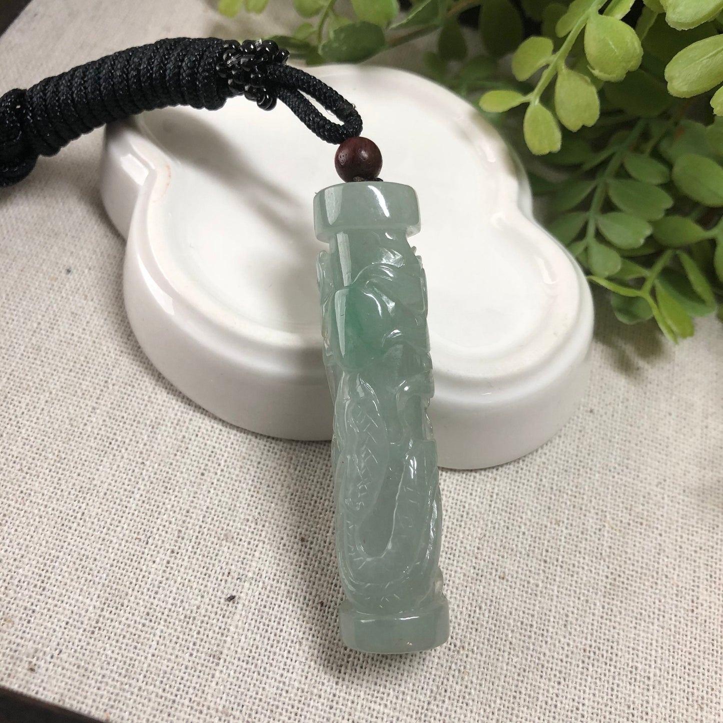 56.8 Jadeite Jade Icy Carved Dragon Pole Pendant Keychain Charm