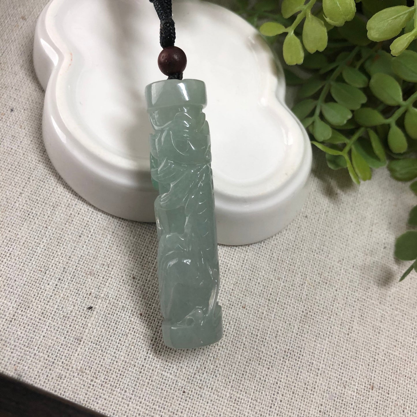56.8 Jadeite Jade Icy Carved Dragon Pole Pendant Keychain Charm