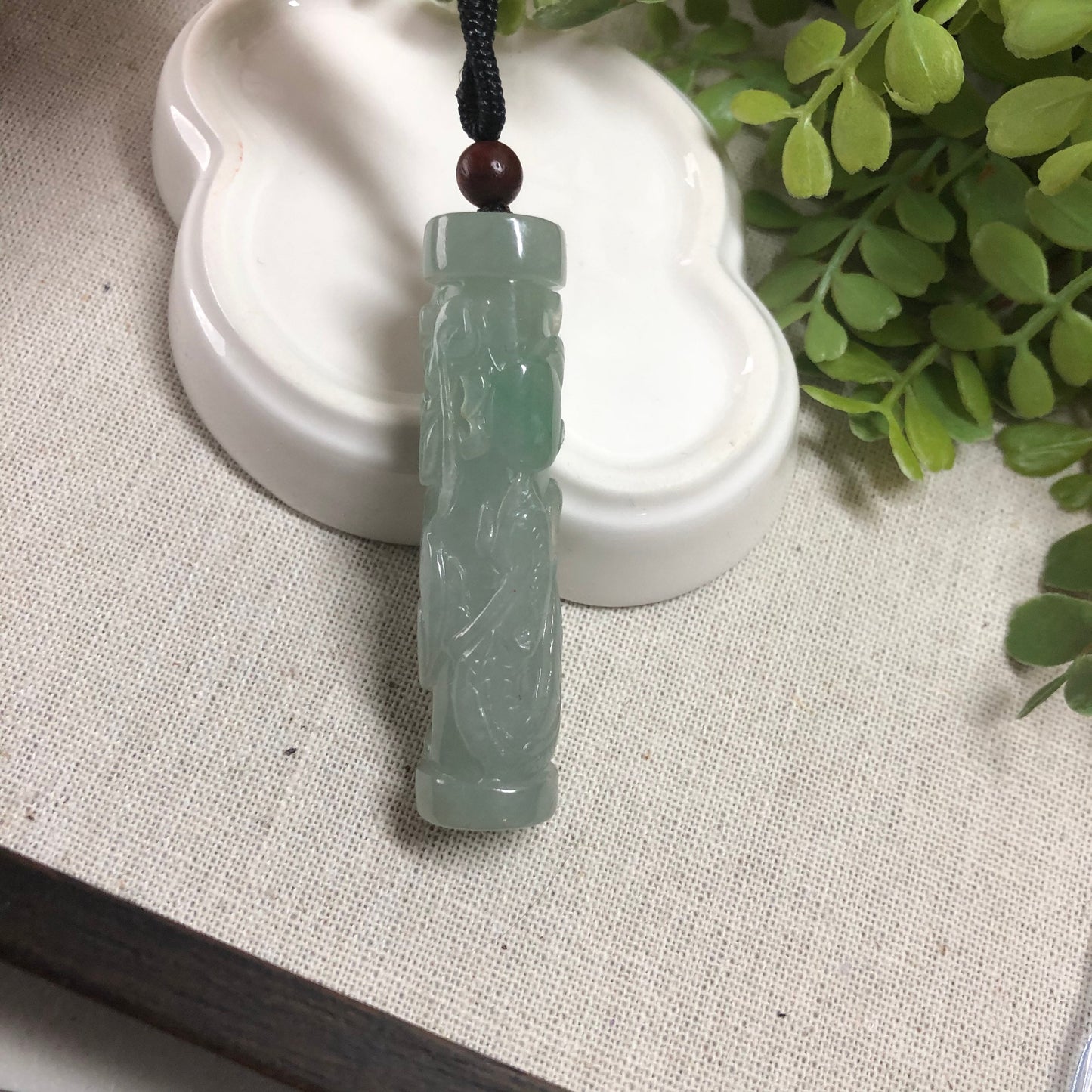 56.8 Jadeite Jade Icy Carved Dragon Pole Pendant Keychain Charm