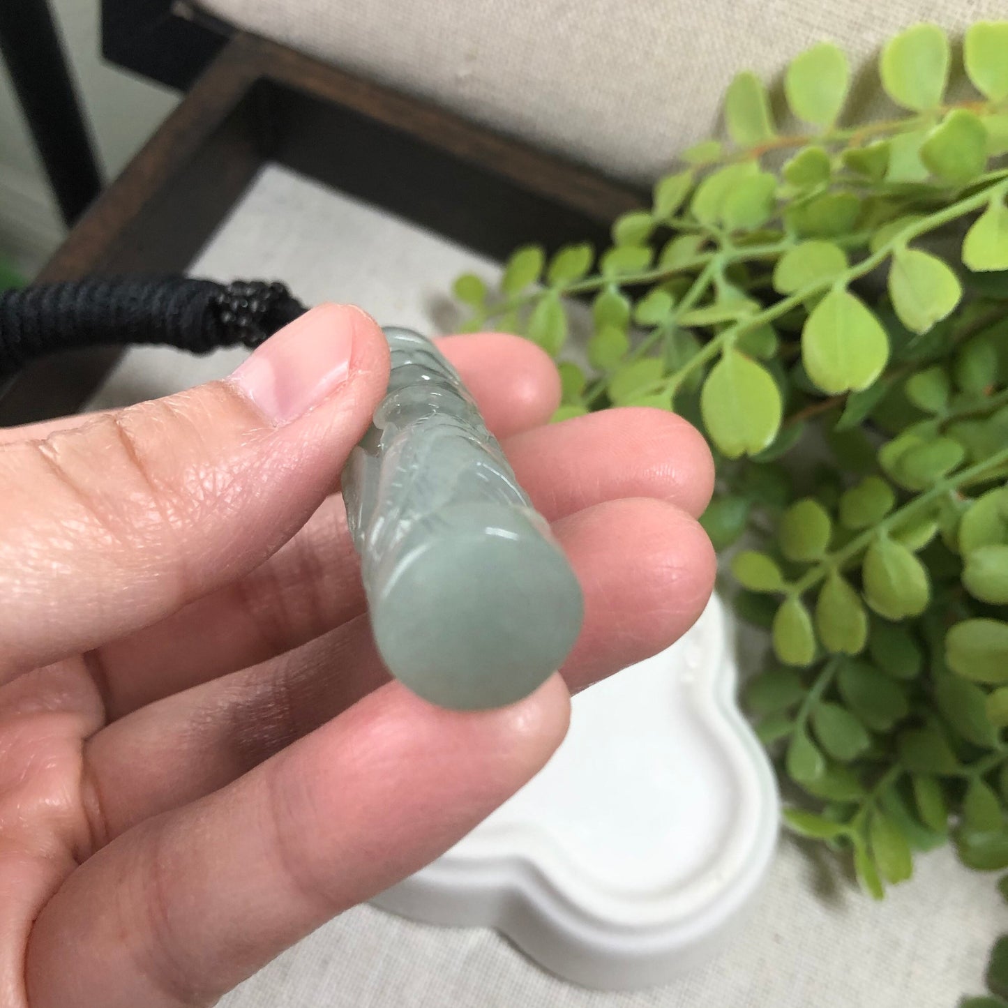 56.8 Jadeite Jade Icy Carved Dragon Pole Pendant Keychain Charm