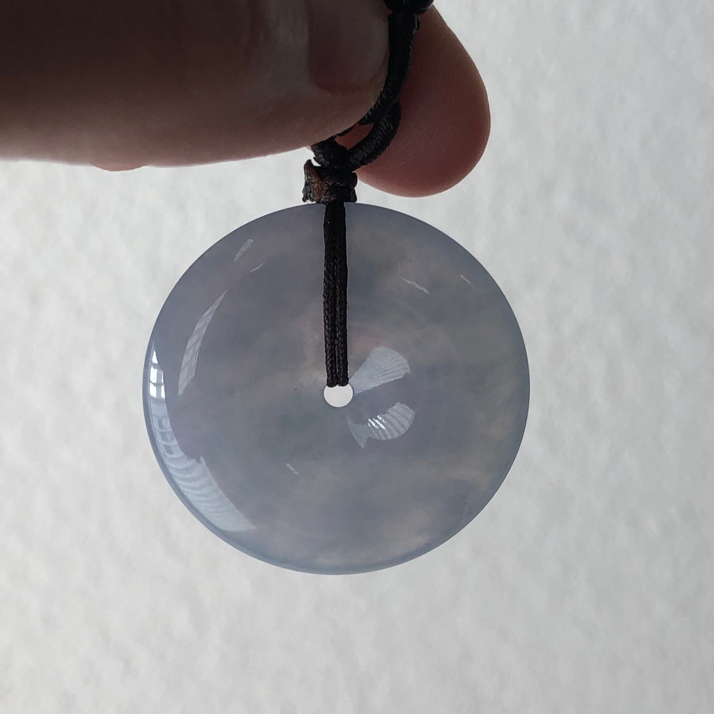 31mm Grade A Icy Lavender Blue Jade Jadeite Peace DONUT Pendant Neck Rope Tie
