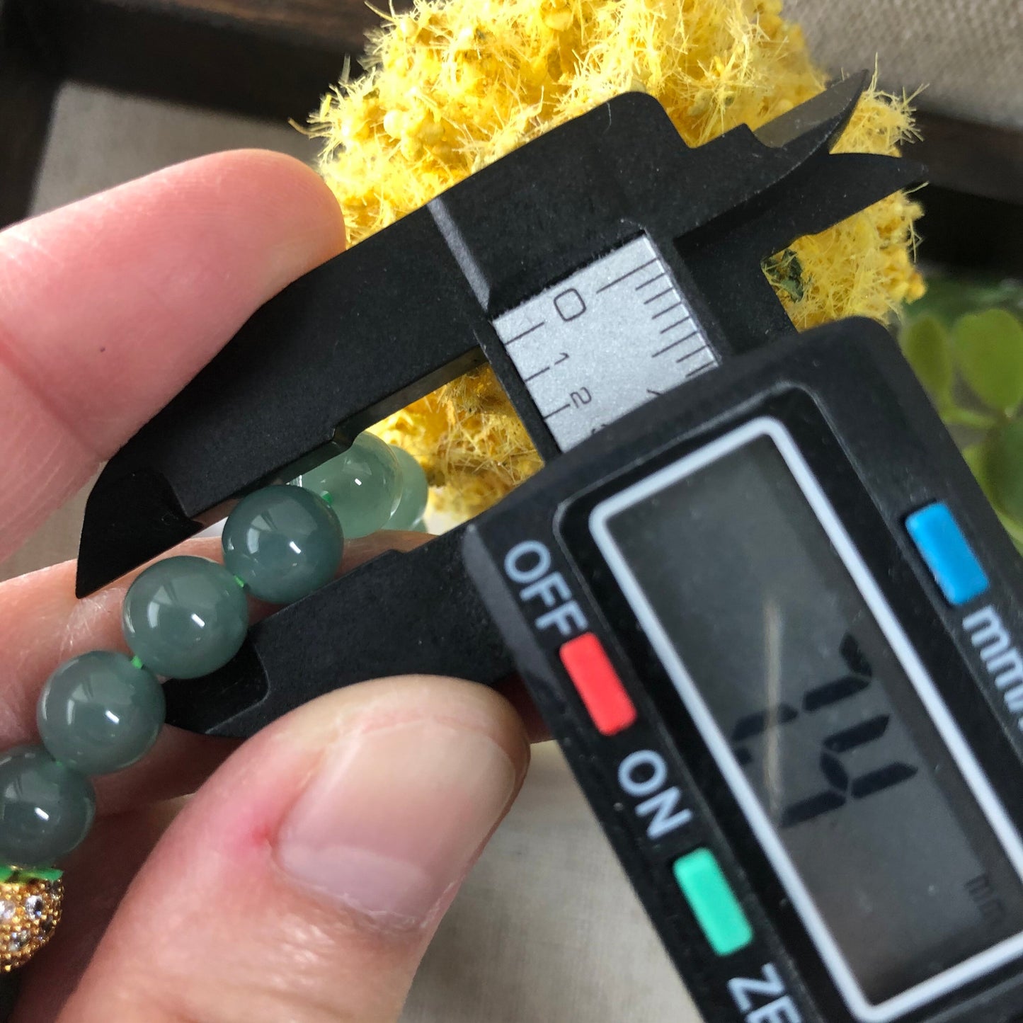 7.4 mm Icy Blue Green Jadeite Jade Bead Bracelet 7.4 mm x 24 pcs.