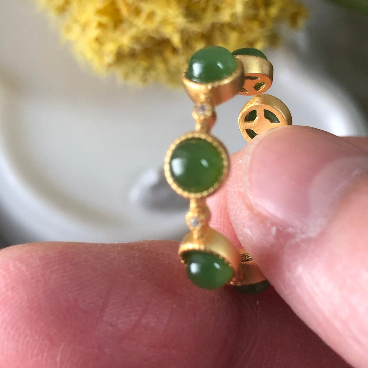 NEW Certified Grade A Green Hetian Jade Ring 925S sterling gold silver One Size