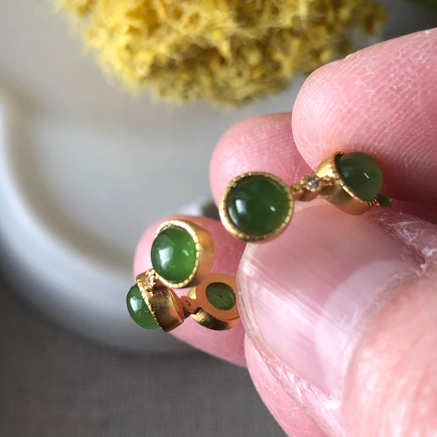 NEW Certified Grade A Green Hetian Jade Ring 925S sterling gold silver One Size