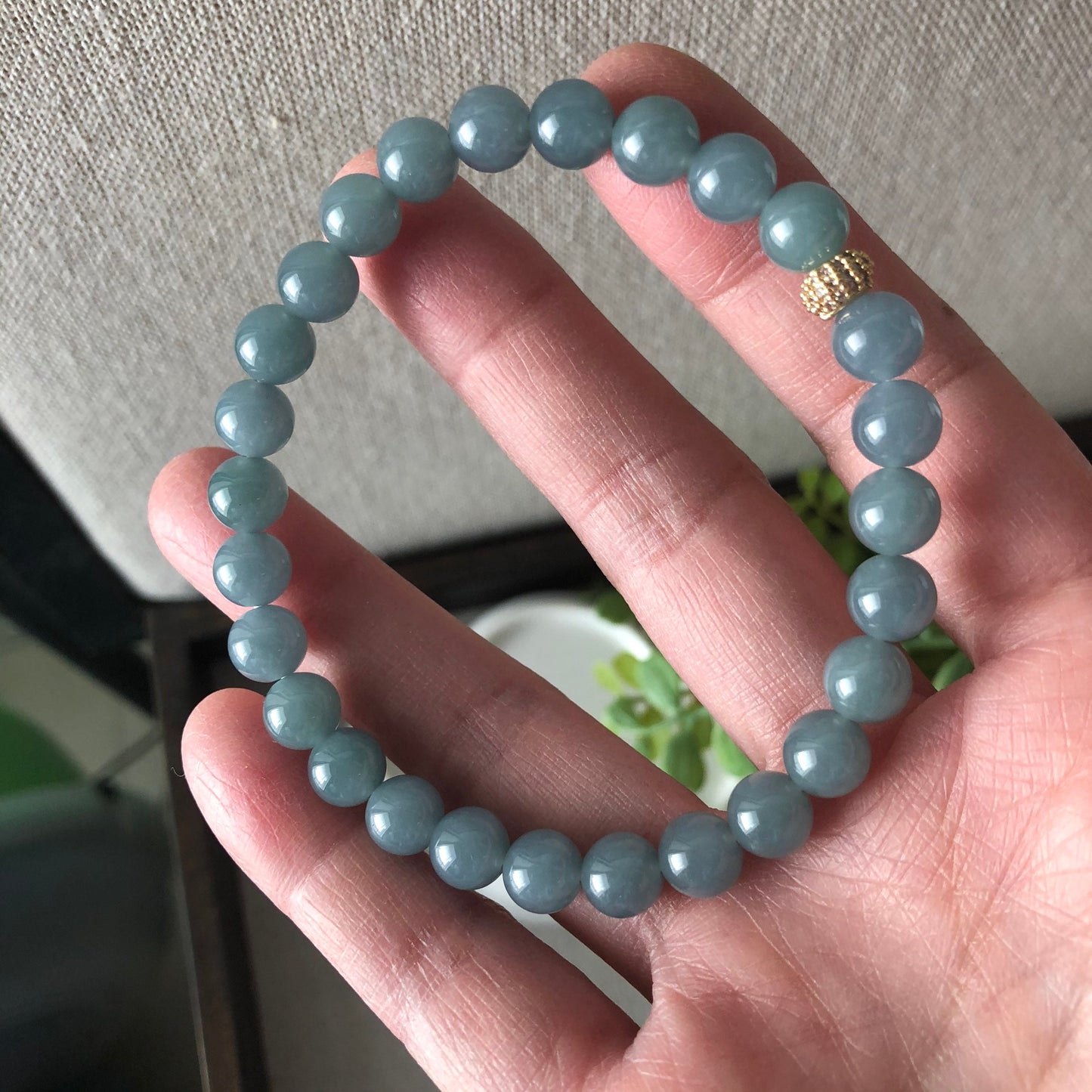 7.3mm Grade A Sky Blue Bead Jadeite Jade Bracelet 7.3mm x 27 PCs
