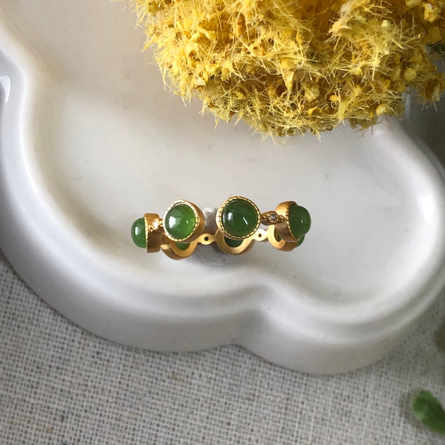 NEW Certified Grade A Green Hetian Jade Ring 925S sterling gold silver One Size