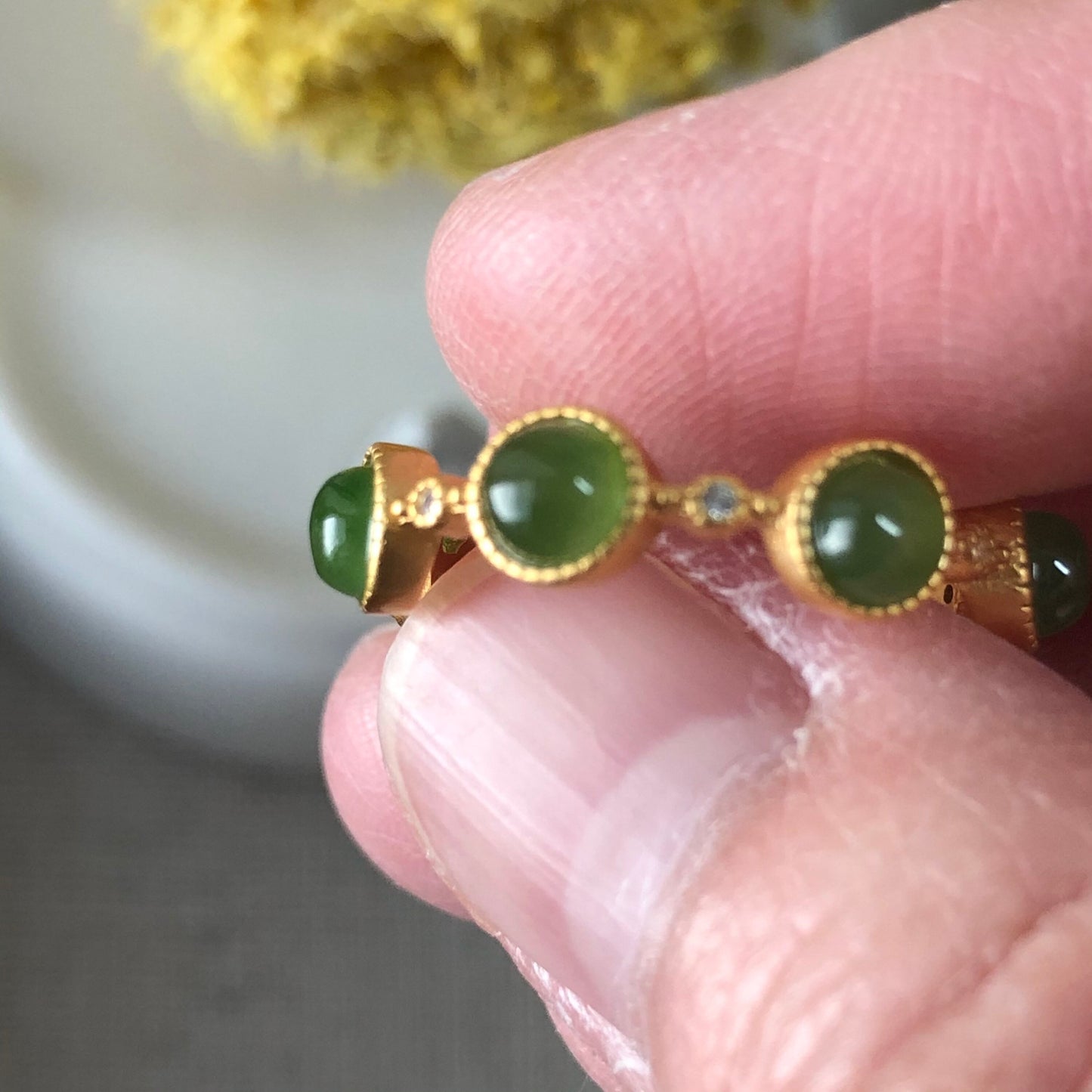 NEW Certified Grade A Green Hetian Jade Ring 925S sterling gold silver One Size