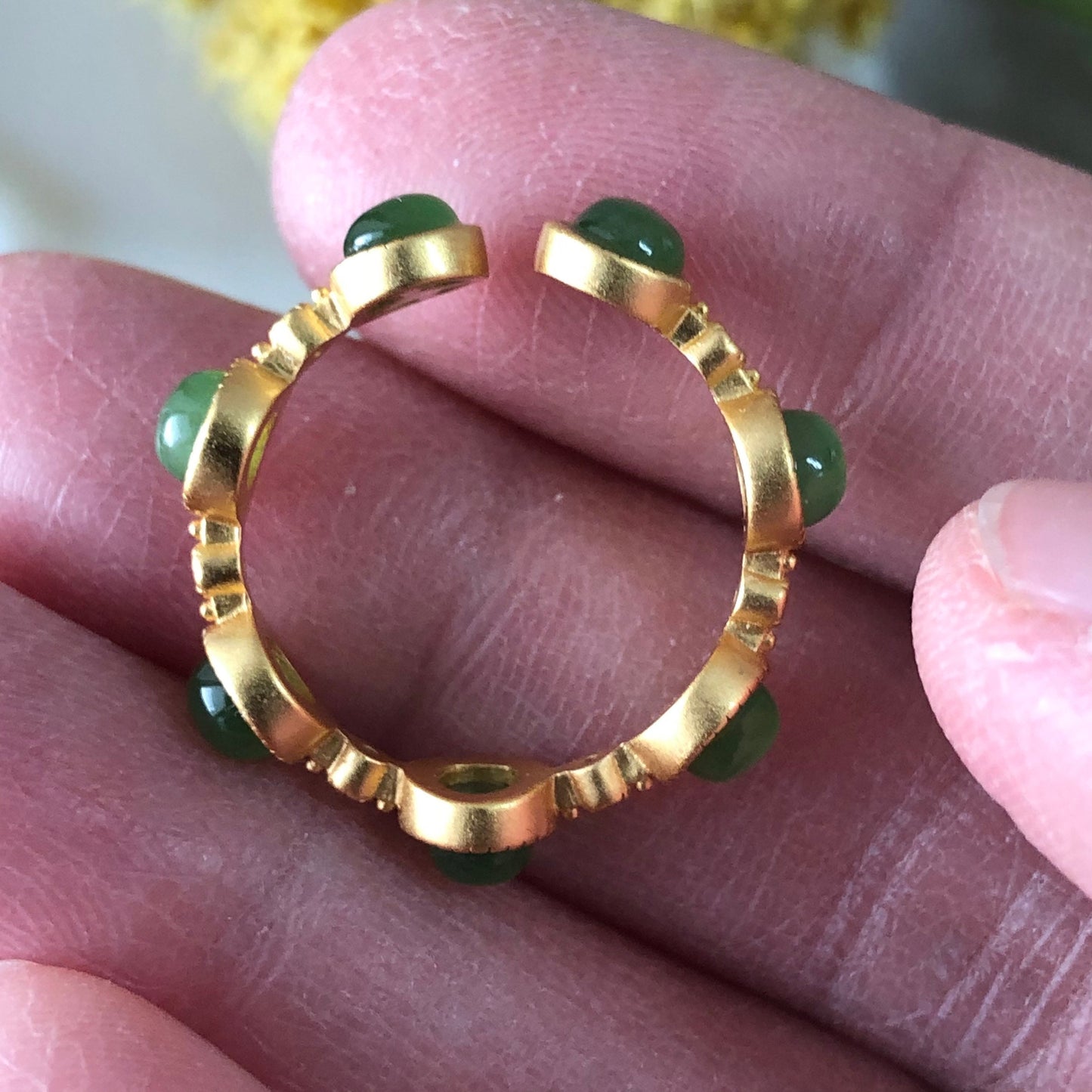 NEW Certified Grade A Green Hetian Jade Ring 925S sterling gold silver One Size