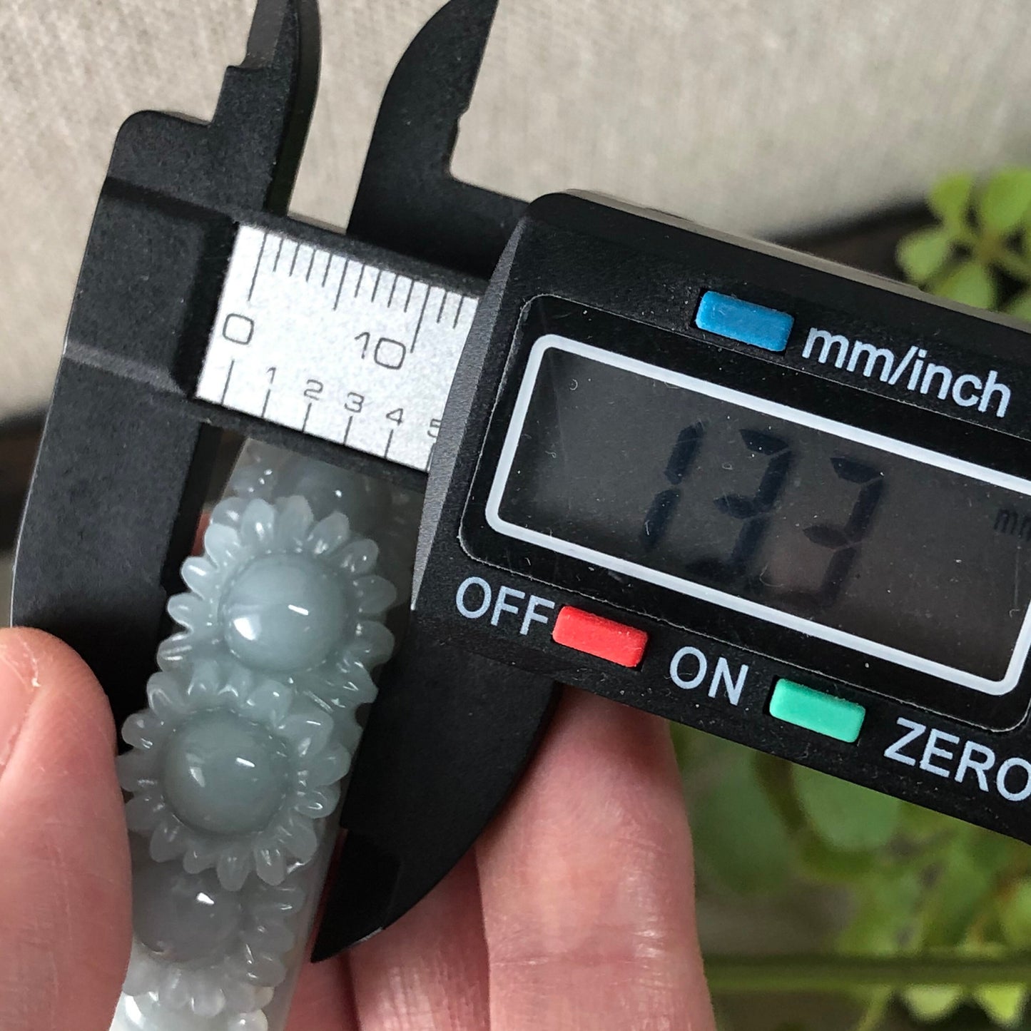 47.6mm Grade A Light Sky Blue Carved SunFlower Jadeite Jade Rope Bracelet