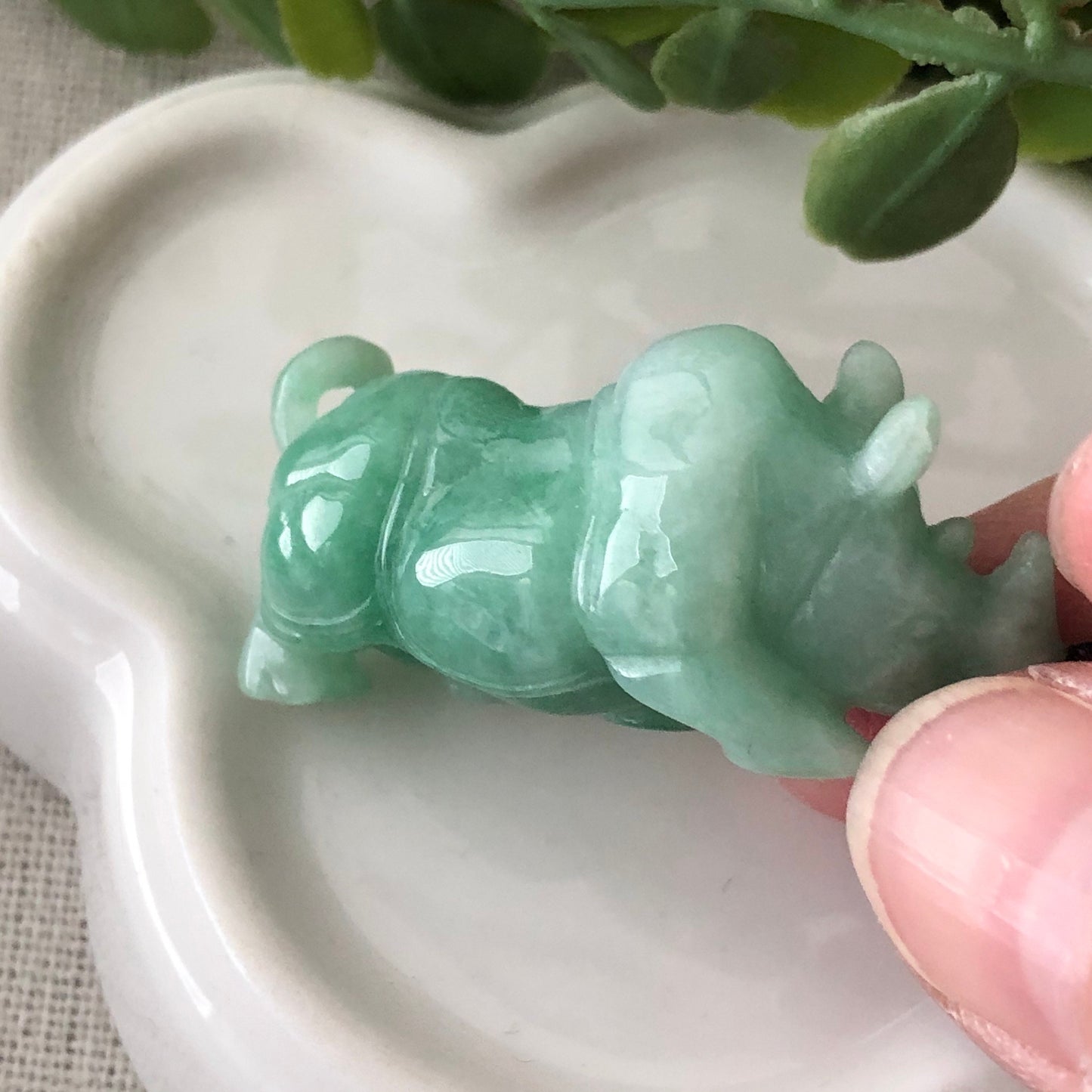 37mm Jadeite Jade Yang Green Rhinoceros Pendant
