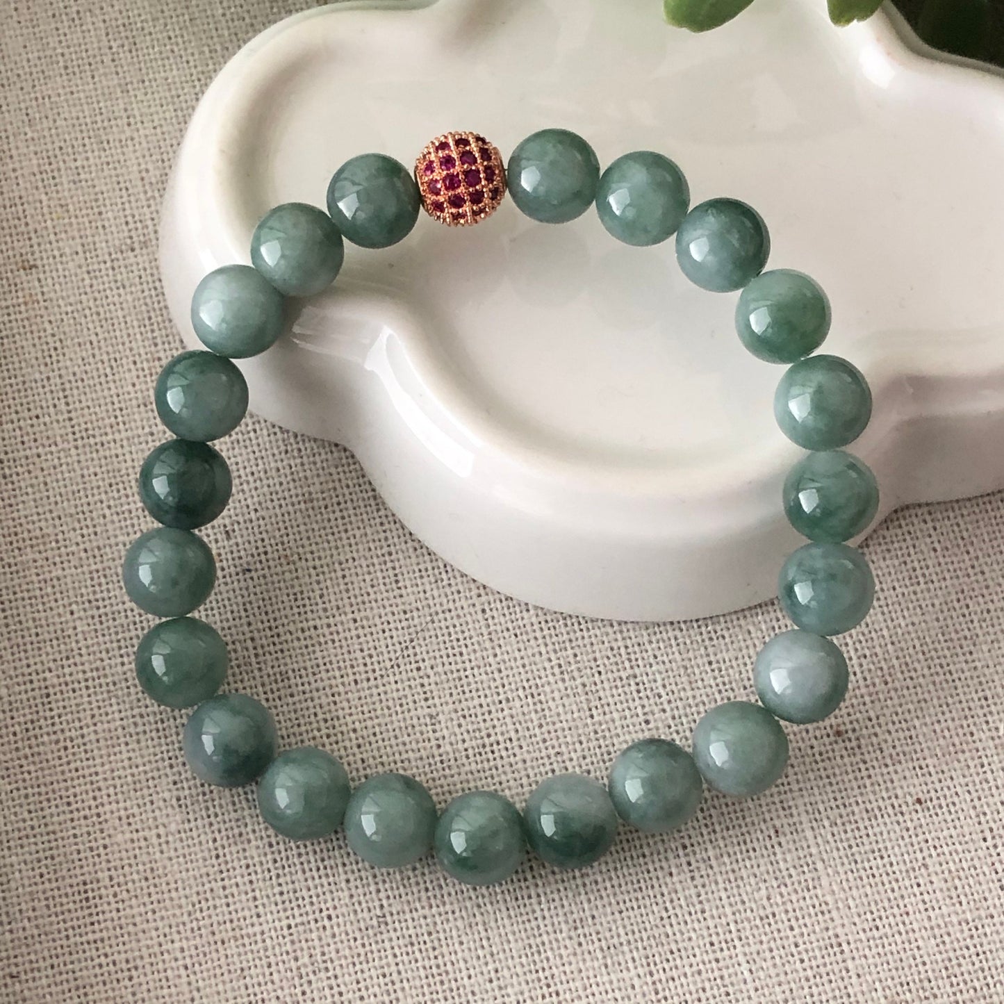 SALE:8mm Jadeite Jade Green Float Flowers Bead Bracelet 20pcs