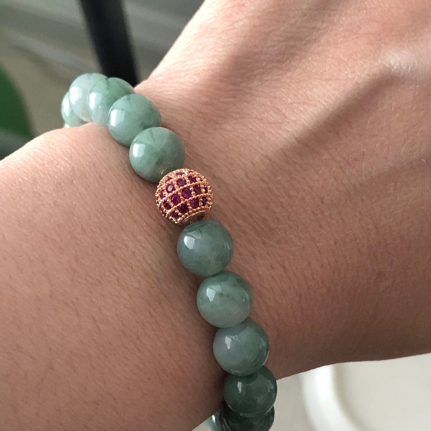 SALE:8mm Jadeite Jade Green Float Flowers Bead Bracelet 20pcs