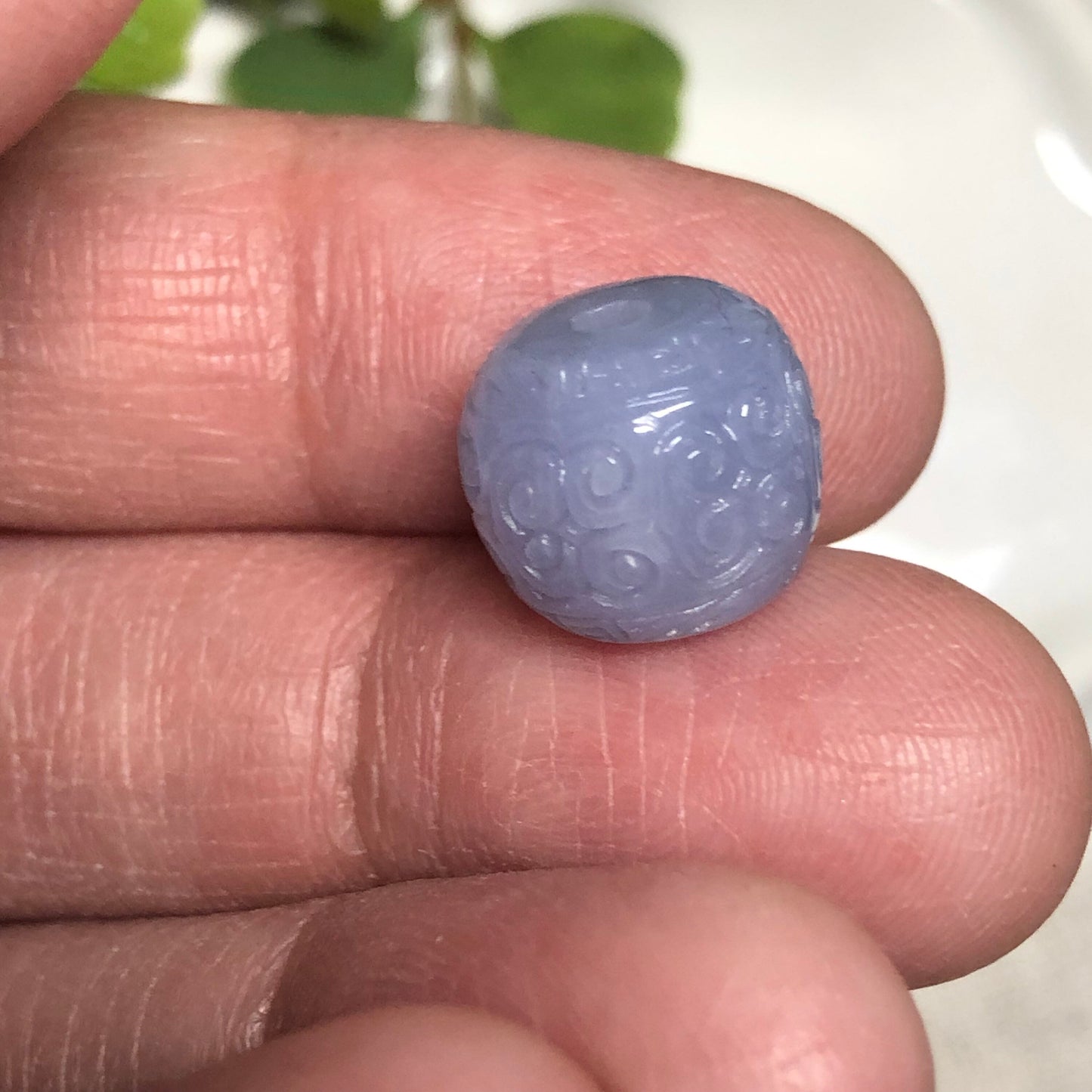 11.5mm Jadeite Jade Lavender Carved Bead Charm Pendant
