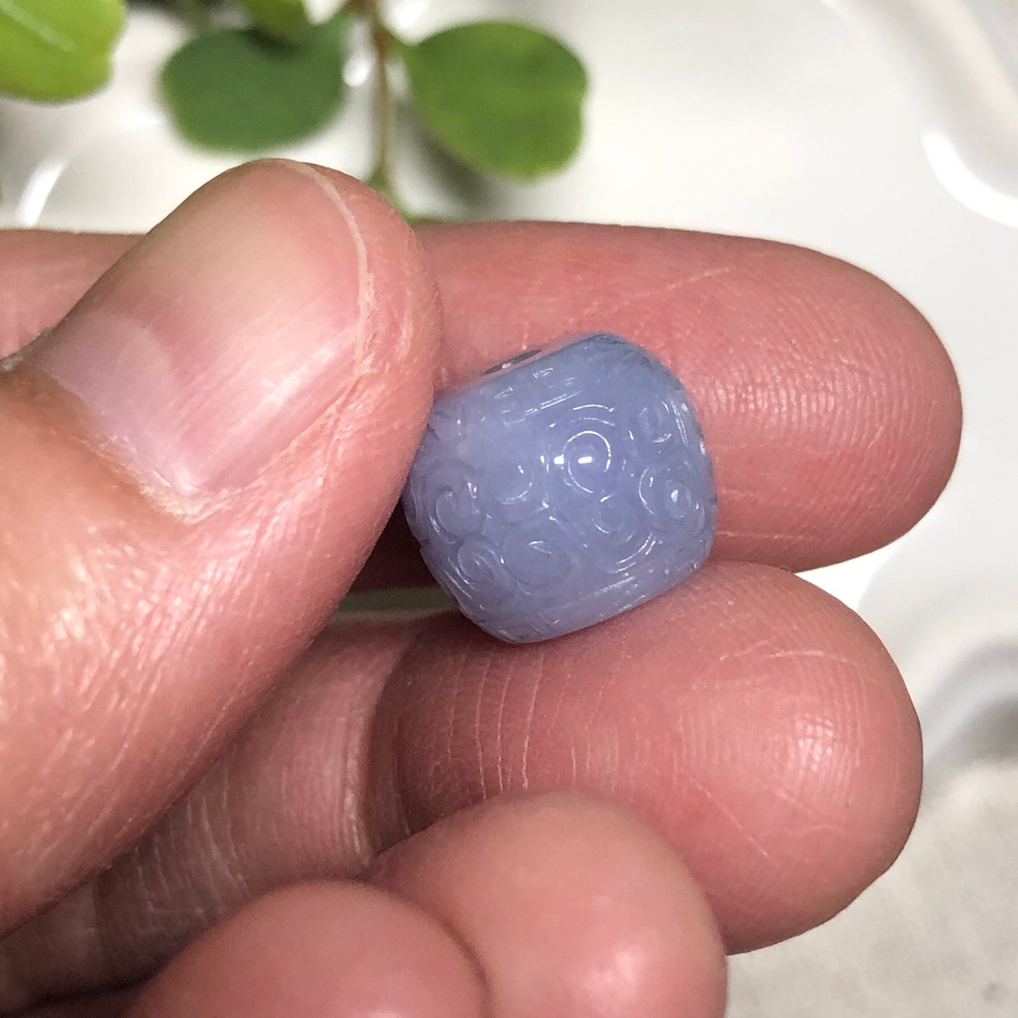 11.5mm Jadeite Jade Lavender Carved Bead Charm Pendant