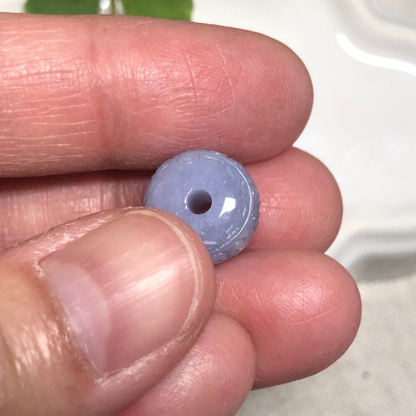 11.5mm Jadeite Jade Lavender Carved Bead Charm Pendant