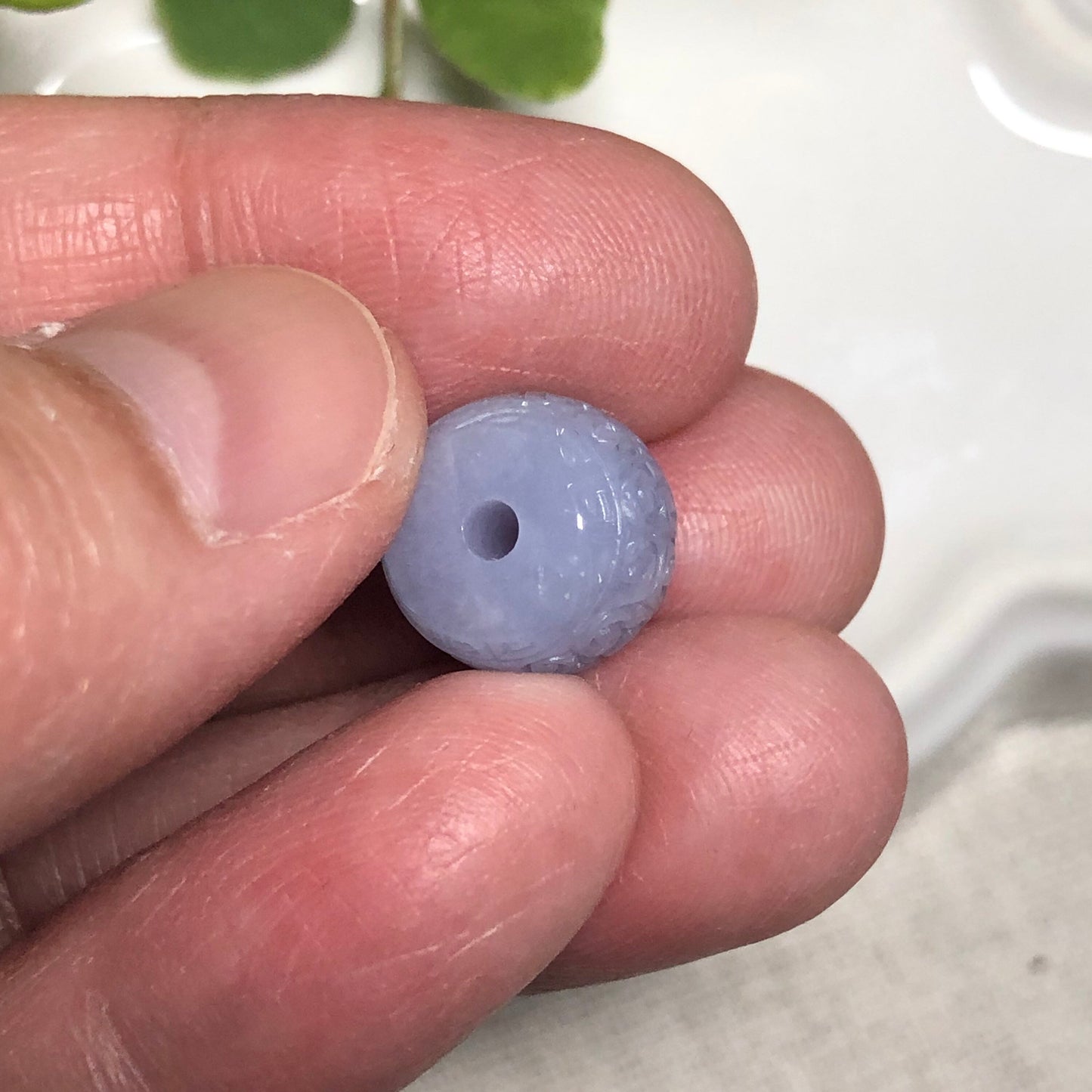 11.5mm Jadeite Jade Lavender Carved Bead Charm Pendant