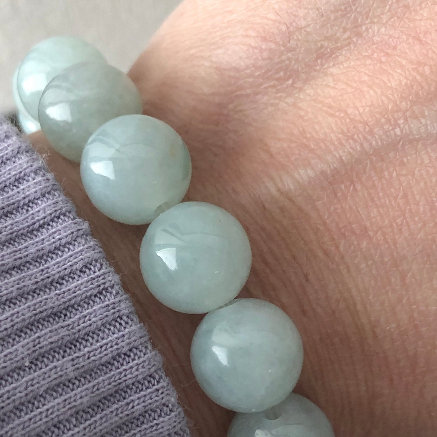 11.8mm Jade Jadeite Green Round Bead Bracelet 18pcs.