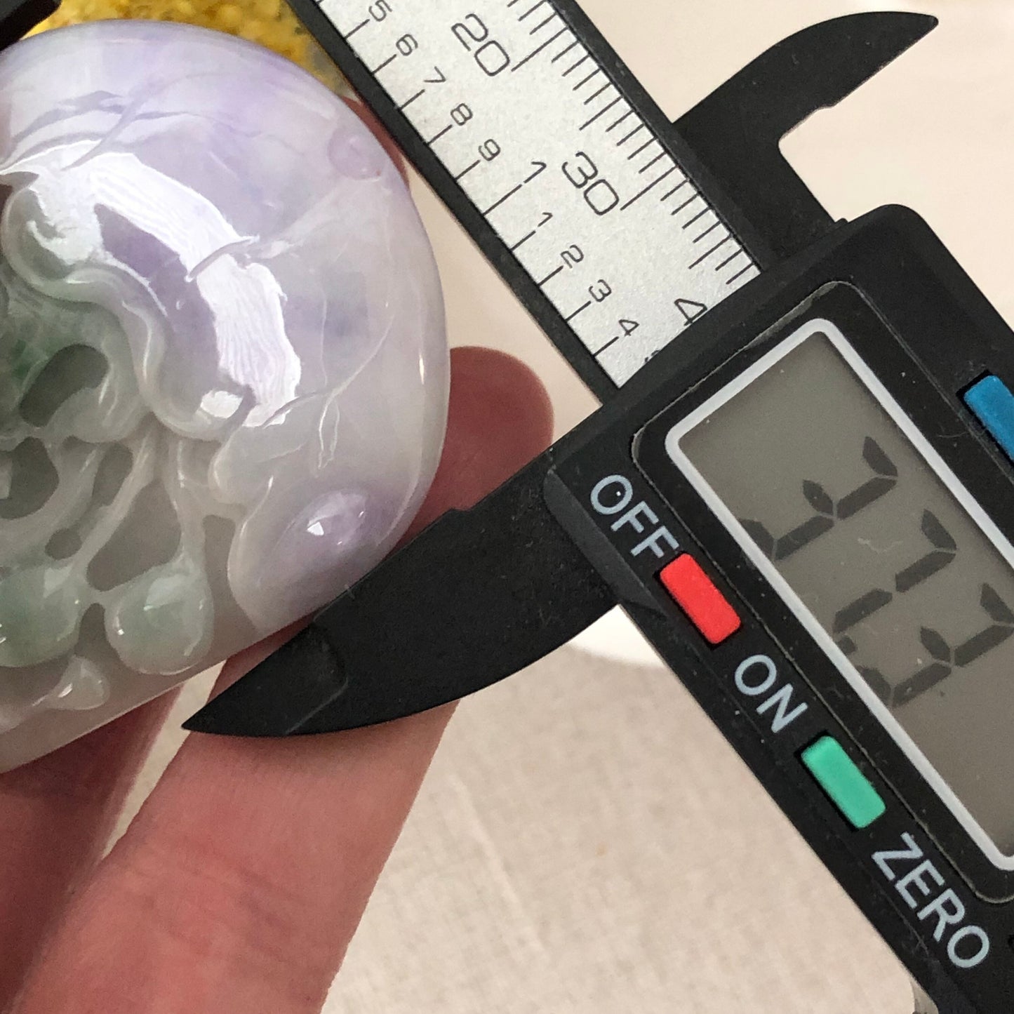 52.4 mm Jadeite Jade Lavender Green 3D Carved Flower Fish Pendant