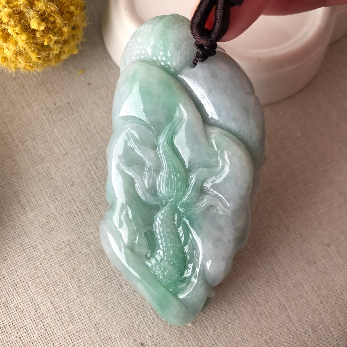 80 mm Jadeite Jade Green 3D Carved Dragon Pendant