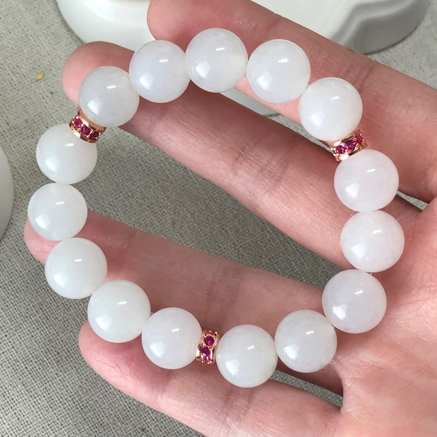 11.3mm Jadeite Jade Icy Bead Bracelet 15pcs.
