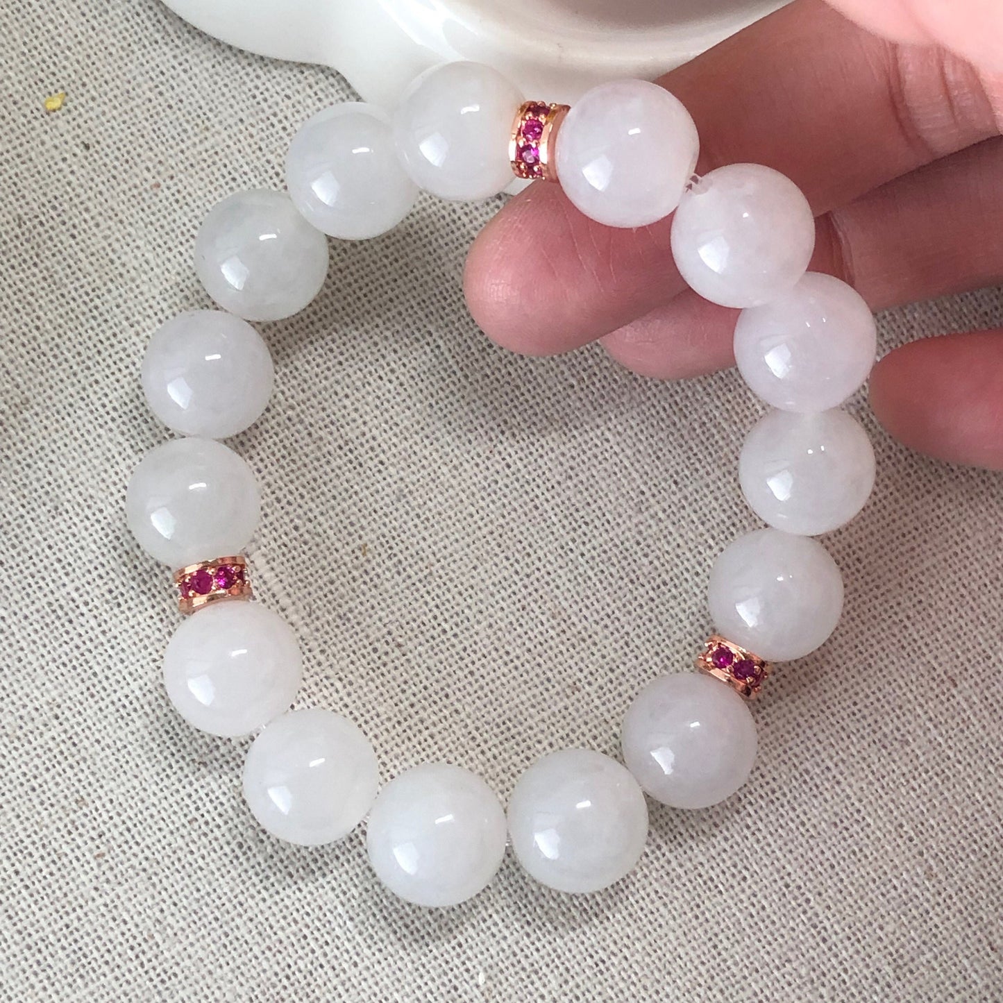 11.3mm Jadeite Jade Icy Bead Bracelet 15pcs.