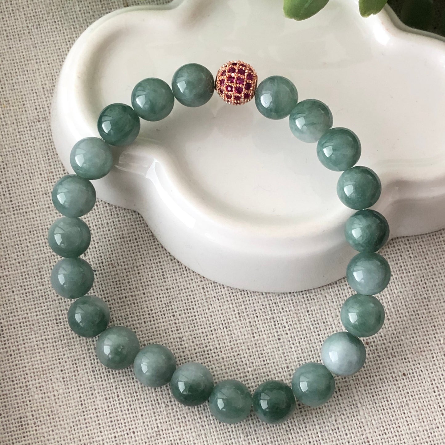 SALE:8mm Jadeite Jade Green Float Flowers Bead Bracelet 20pcs