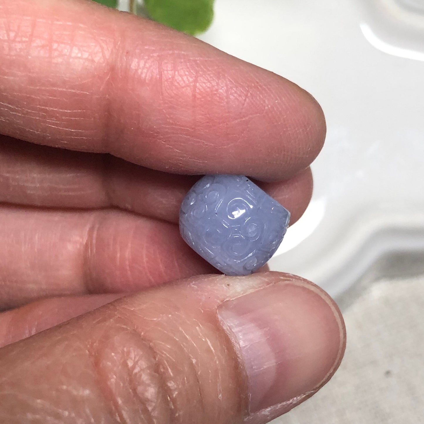 11.5mm Jadeite Jade Lavender Carved Bead Charm Pendant